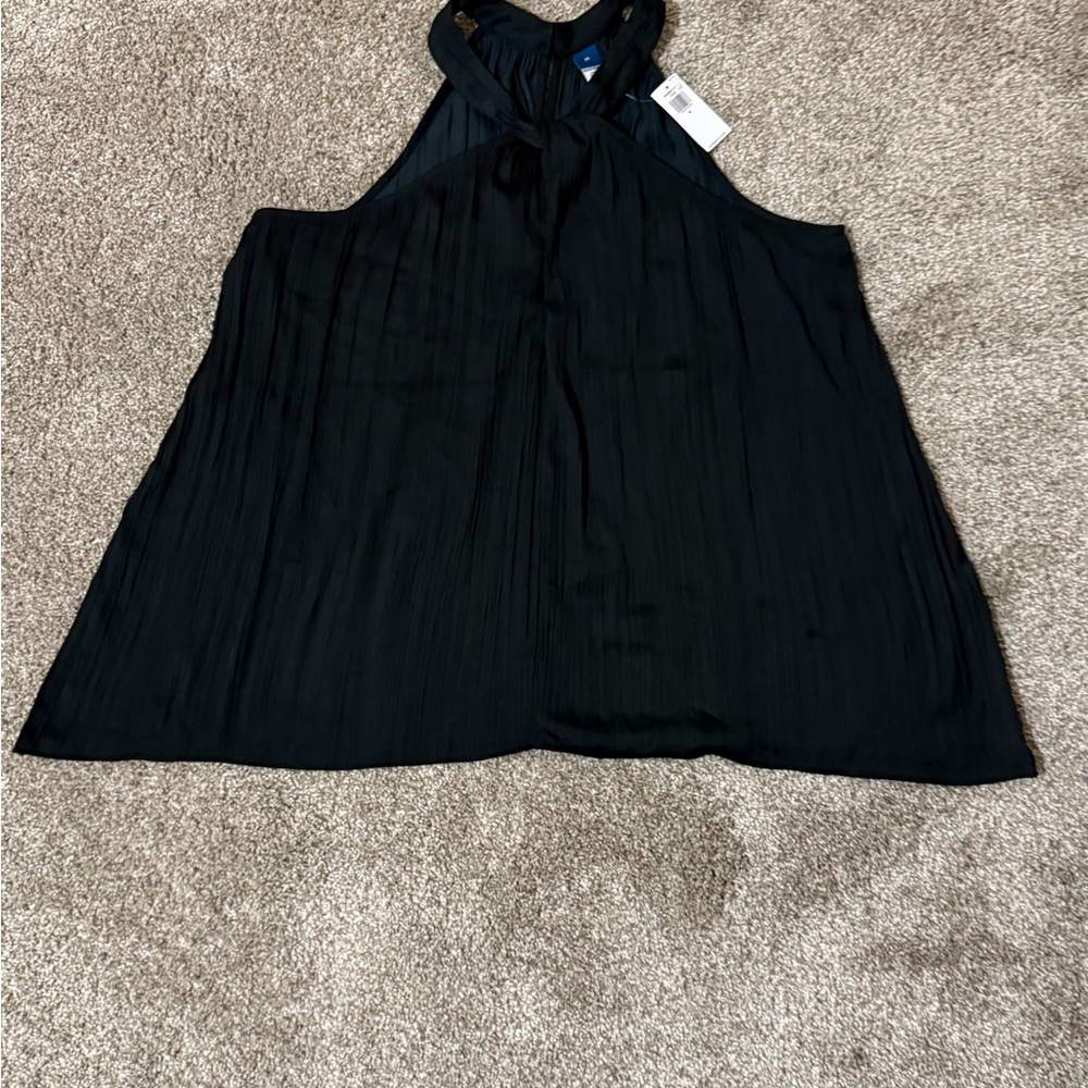 NEW! Sleeveless Satin Twist-Front Black Top